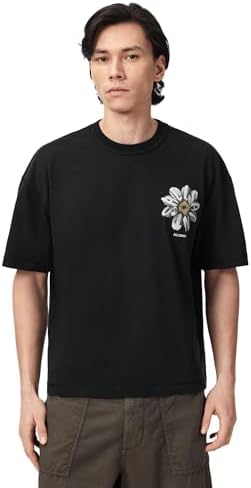 AllSaints MensGraphic T-ShirtParty Wave Ss CrewWashed BlackSmall